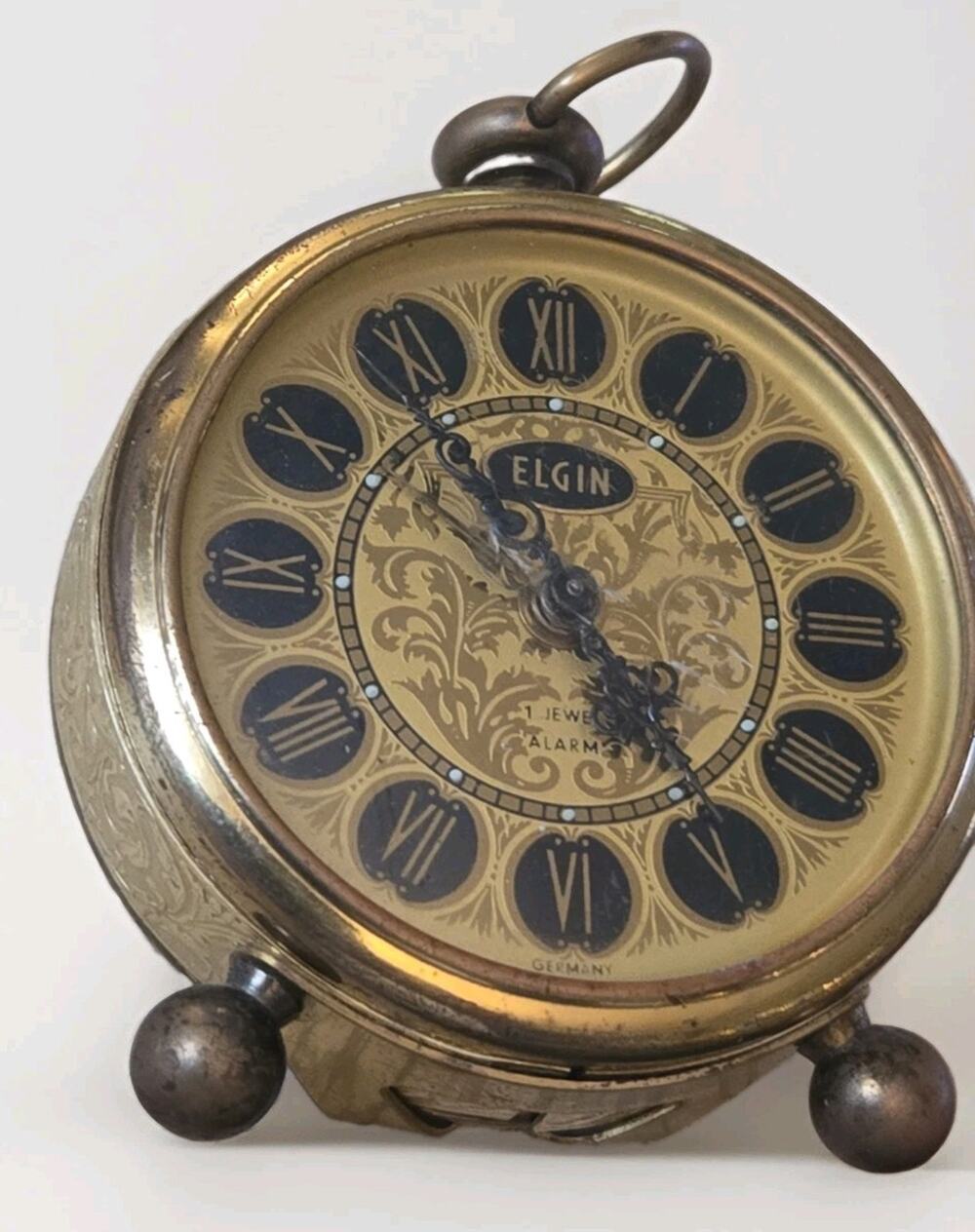 Vintage Bradley Time Elgin Brass Alarm Clock Germany Wind Up Roman Numeral